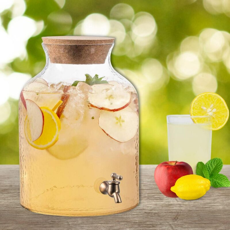 Style Setter, Round, Hammered Clear Glass Drink Dispenser with Spigot and Cork Lid, 2.7-gal - Image 4
