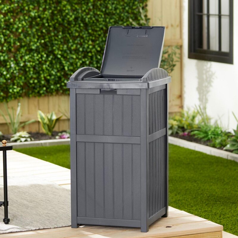 Suncast 30-Gallon Hideaway Outdoor Trash Waste Bin, Cyberspace (2 Pack) - Image 12