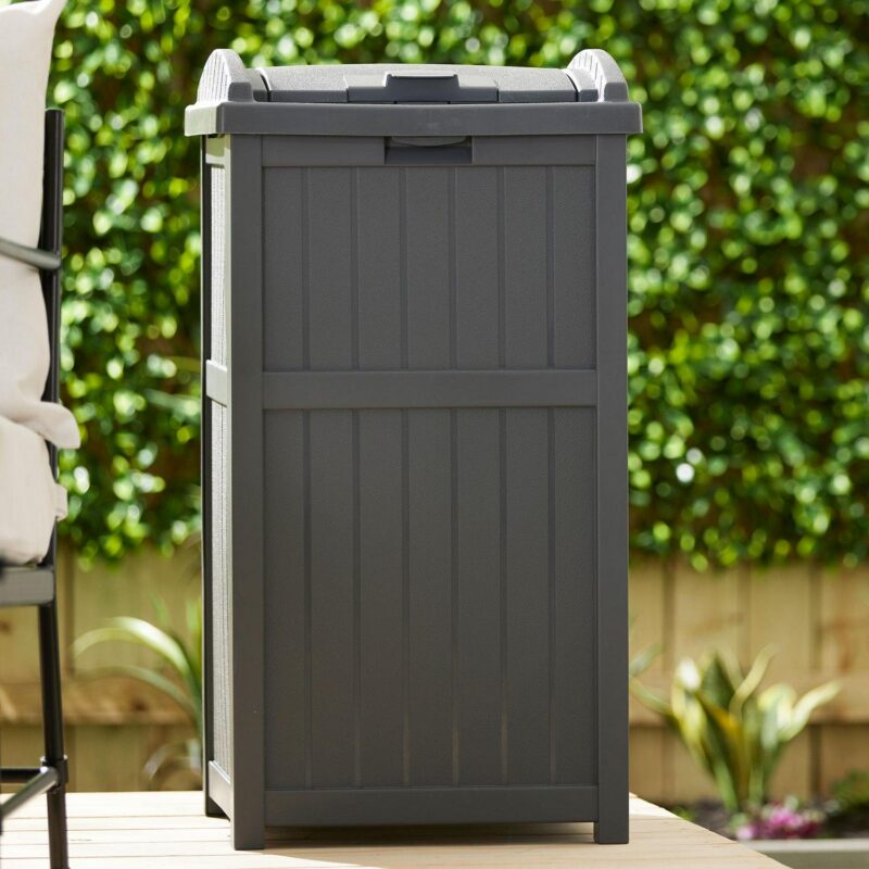 Suncast 30-Gallon Hideaway Outdoor Trash Waste Bin, Cyberspace (2 Pack) - Image 10