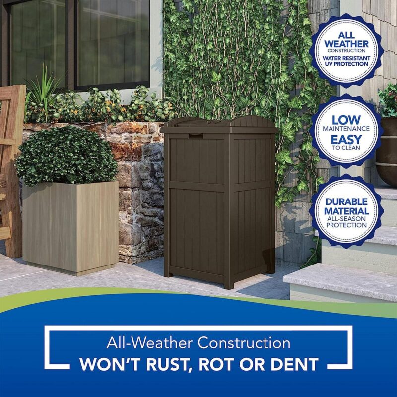 Suncast 33-Gallon Capacity Outdoor Garbage Can Hideaway with Secure Lid, Java Brown - Image 6