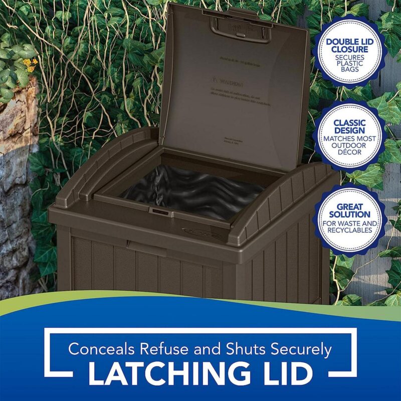 Suncast 33-Gallon Capacity Outdoor Garbage Can Hideaway with Secure Lid, Java Brown - Image 5