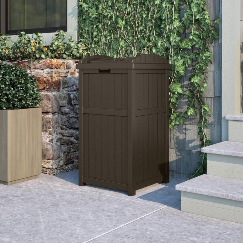 Suncast 33-Gallon Capacity Outdoor Garbage Can Hideaway with Secure Lid, Java Brown - Image 8