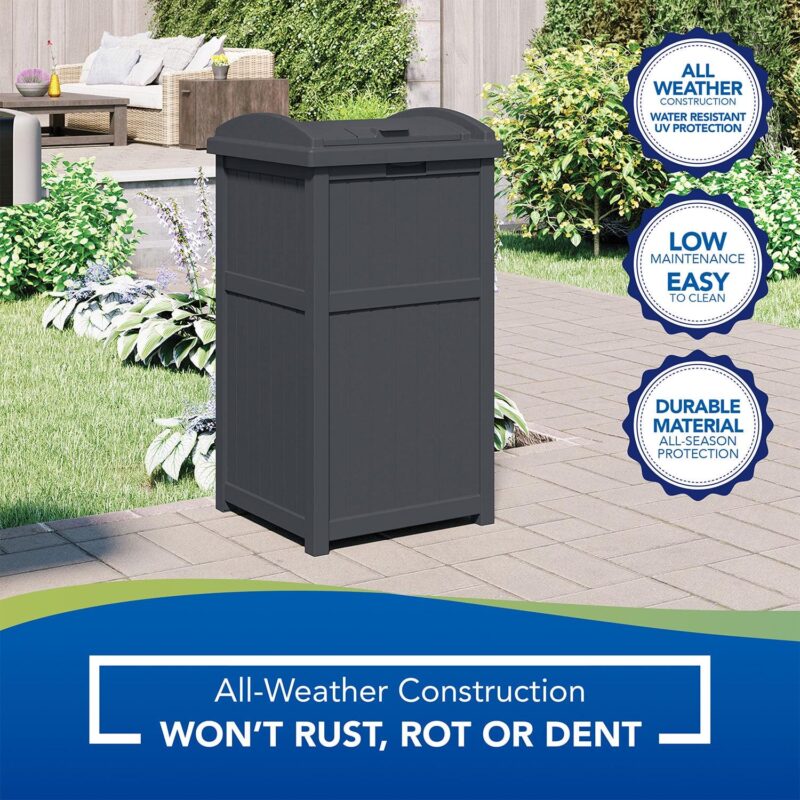 Suncast Trash Hideaway Refuse Container, Outdoor Resin Bin, Cyberspace - Image 3