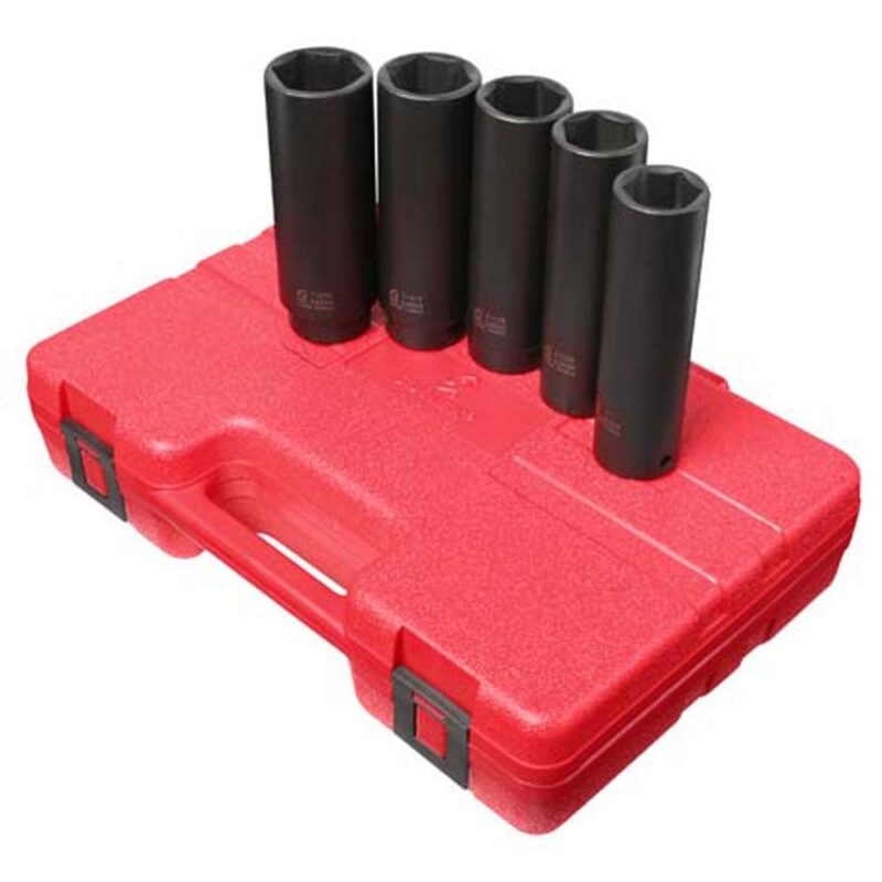 Sunex 2845 5 Piece 1/2 Inch Drive Extra Deep SAE Impact Wrench Socket Tool Set