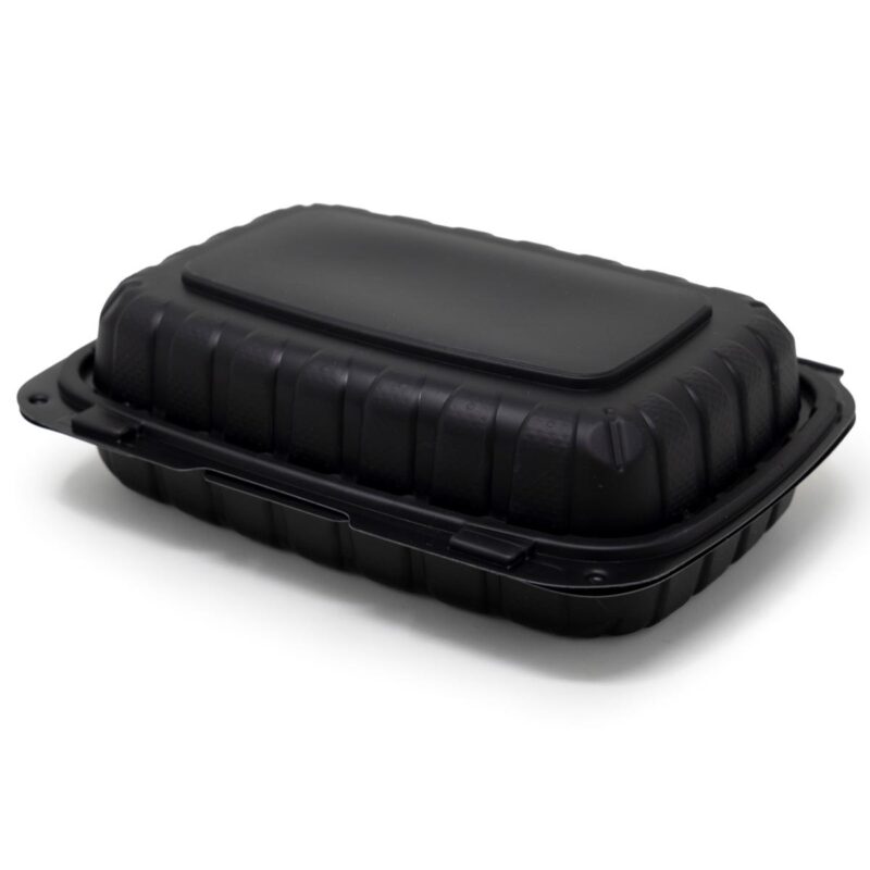 Sure Earth 9  x 6  One Compartment Eco Friendly Black Hinged Food Container | 200 per Case - Image 2
