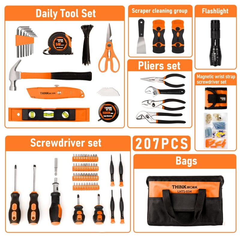 THINKWORK Orange Tool Set - 207 Piece Portable Home Repairing Tool Kit - Image 4