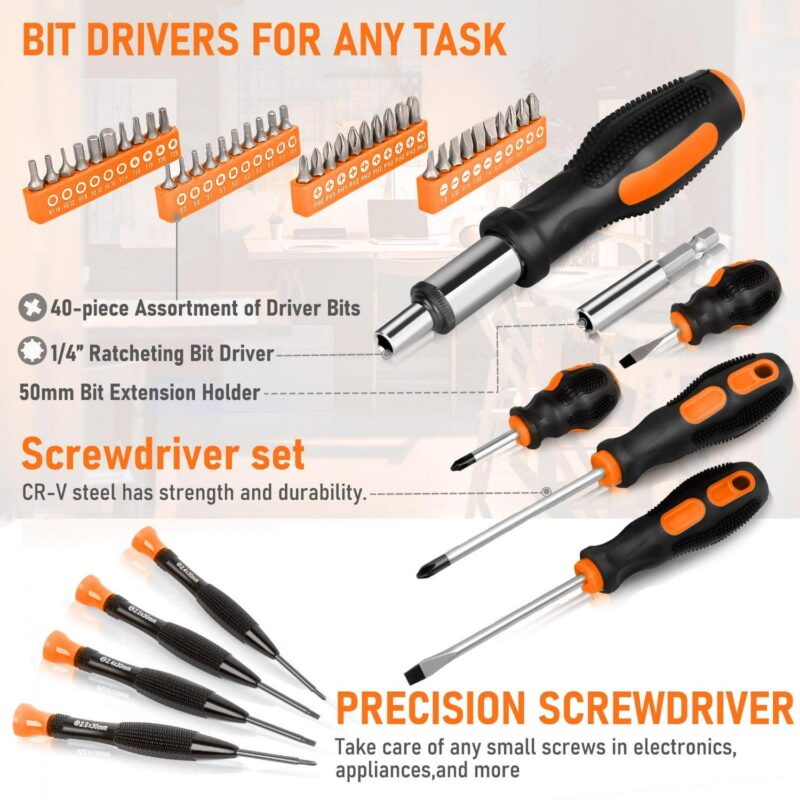 THINKWORK Orange Tool Set - 207 Piece Portable Home Repairing Tool Kit - Image 5