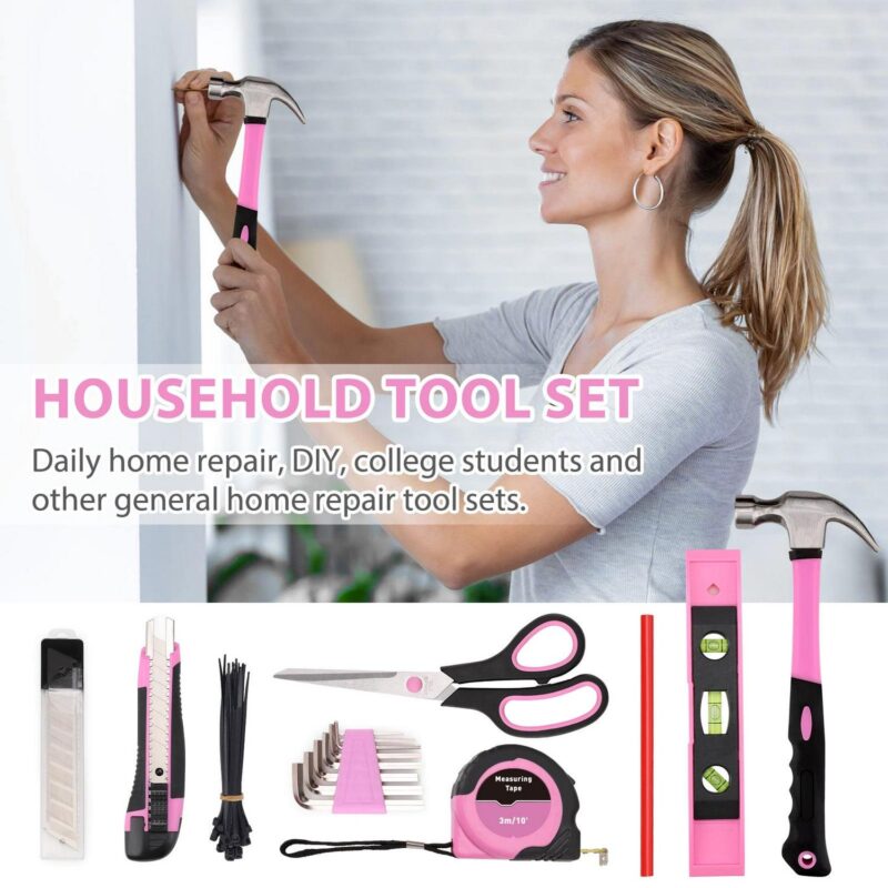 TOPHDY 275-Piece Pink Tool Set - Tool Kit for Women with Pink Tool Storage Bag, Lady's Tool Set for House, Perfect for Home DIY Projects - Image 4