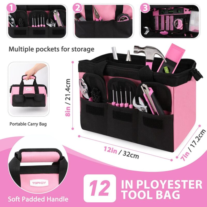 TOPHDY 275-Piece Pink Tool Set - Tool Kit for Women with Pink Tool Storage Bag, Lady's Tool Set for House, Perfect for Home DIY Projects - Image 6