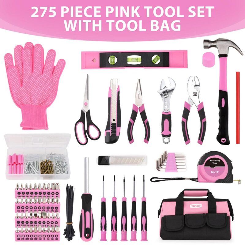 TOPHDY 275-Piece Pink Tool Set - Tool Kit for Women with Pink Tool Storage Bag, Lady's Tool Set for House, Perfect for Home DIY Projects - Image 2
