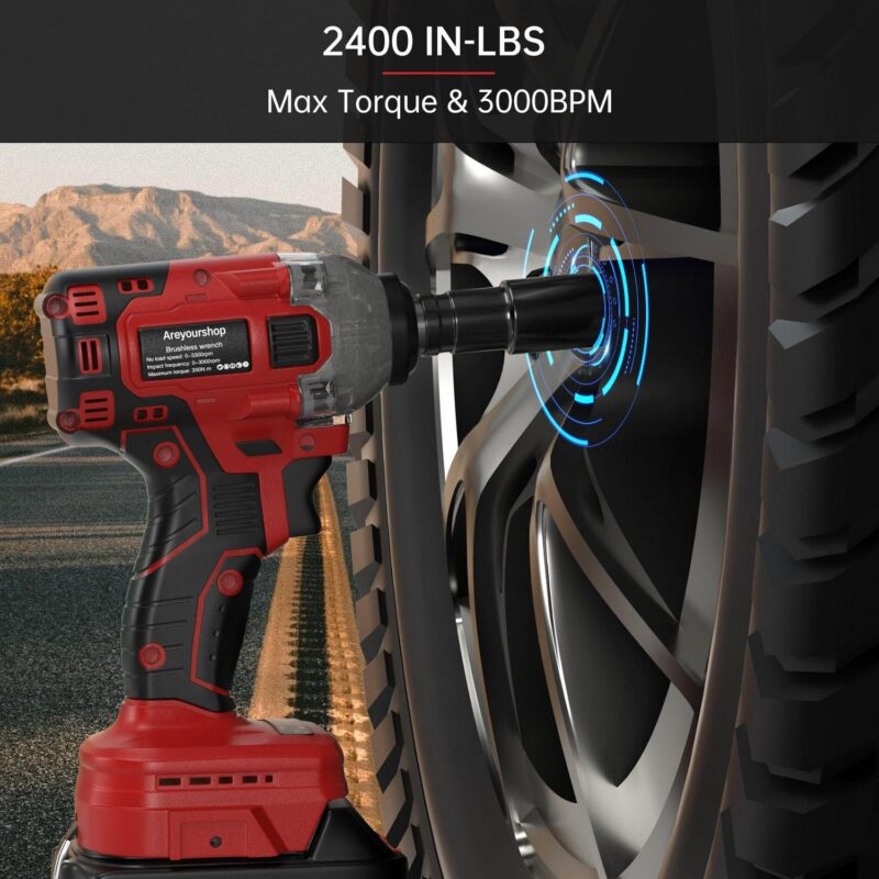 TOPTENG Cordless Impact Wrench 1/2 Inch, 21V with Battery and Charger, High Torque 2400in-Lbs, 3000 BPM, Impact Wrench with Charger, 2-in-1 Multi-Purpose Electric Impact Wrench with LED, Carrying box - Image 5