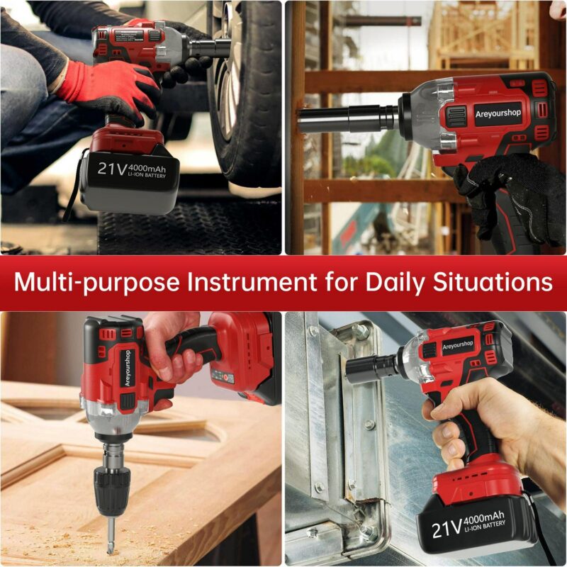 TOPTENG Cordless Impact Wrench 1/2 Inch, 21V with Battery and Charger, High Torque 2400in-Lbs, 3000 BPM, Impact Wrench with Charger, 2-in-1 Multi-Purpose Electric Impact Wrench with LED, Carrying box - Image 7