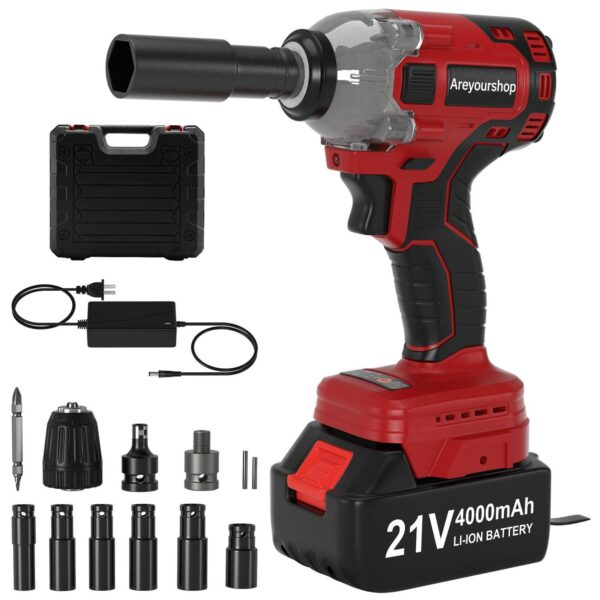 TOPTENG Cordless Impact Wrench 1/2 Inch, 21V with Battery and Charger, High Torque 2400in-Lbs, 3000 BPM, Impact Wrench with Charger, 2-in-1 Multi-Purpose Electric Impact Wrench with LED, Carrying box