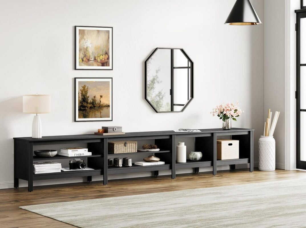 TV Stand for 100 inch TV Entertainment Center Wood TV Console Table for 85/80/90 inch TV with 8 Storages for Living Room Bedroom, Black - Image 2