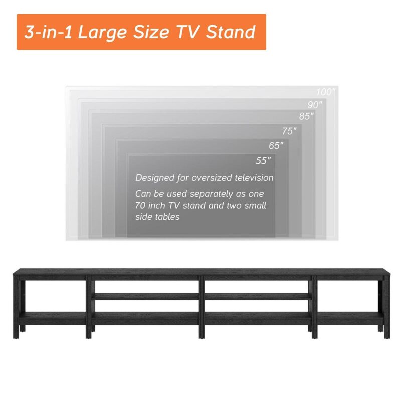 TV Stand for 100 inch TV Entertainment Center Wood TV Console Table for 85/80/90 inch TV with 8 Storages for Living Room Bedroom, Black - Image 3