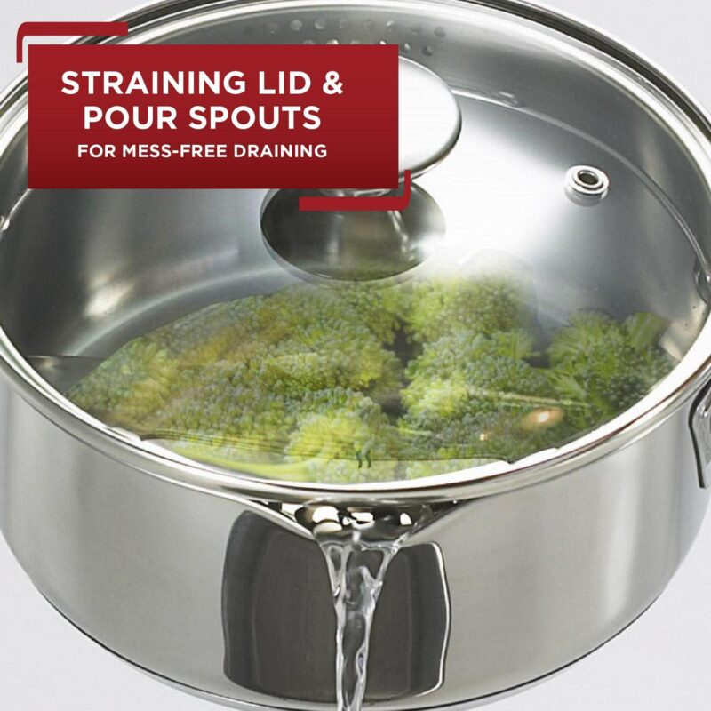 T-fal Cook and Strain Stainless Steel Cookware Set, 14 Piece Set, Dishwasher Safe - Image 4
