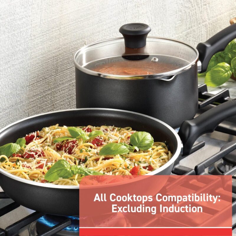 T-fal Cook and Strain Nonstick Cookware Set, 14 piece Set, Black, Dishwasher Safe - Image 5