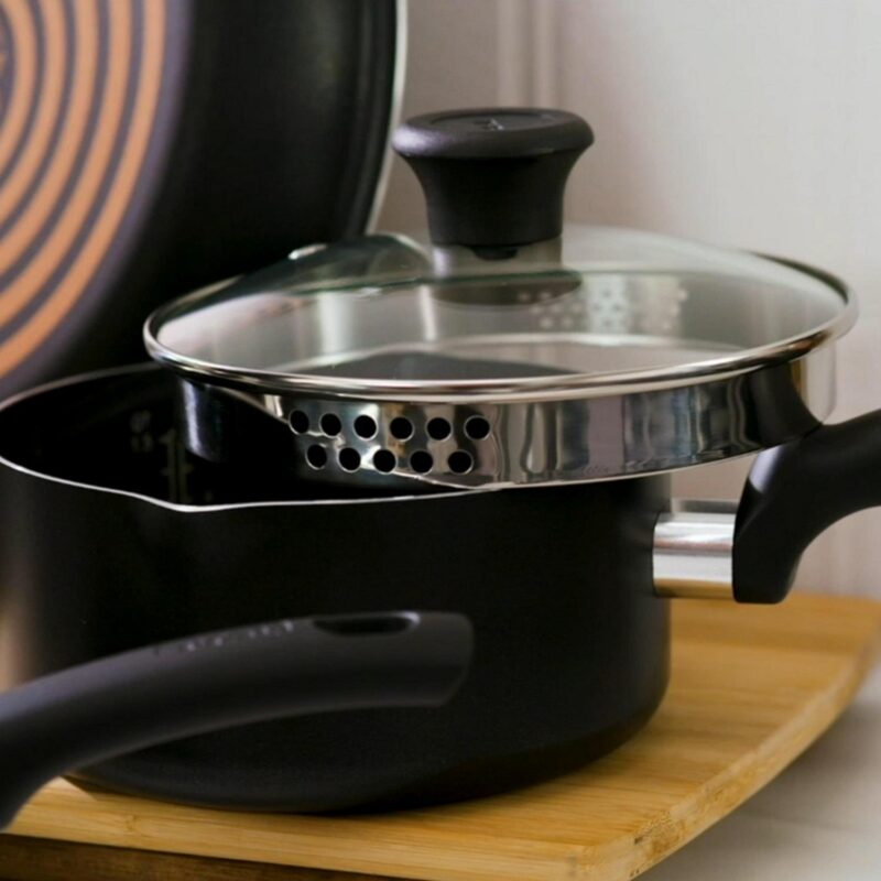 T-fal Cook and Strain Nonstick Cookware Set, 14 piece Set, Black, Dishwasher Safe - Image 2