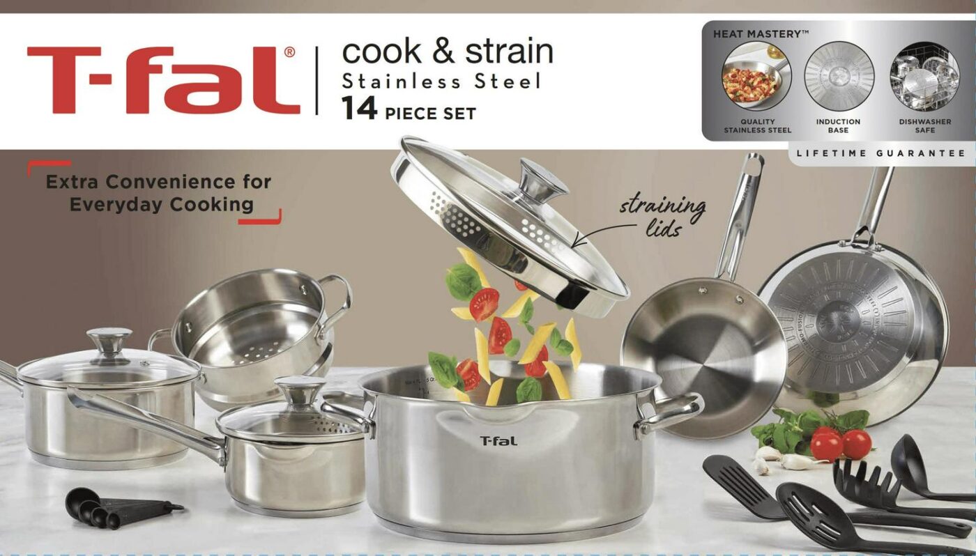 T-fal Cook and Strain Stainless Steel Cookware Set, 14 Piece Set, Dishwasher Safe - Image 11