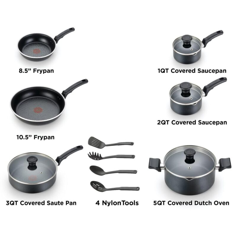 T-fal Cook and Strain Nonstick Cookware Set, 14 piece Set, Black, Dishwasher Safe - Image 12