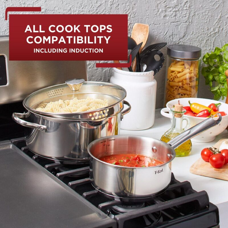 T-fal Cook and Strain Stainless Steel Cookware Set, 14 Piece Set, Dishwasher Safe - Image 10