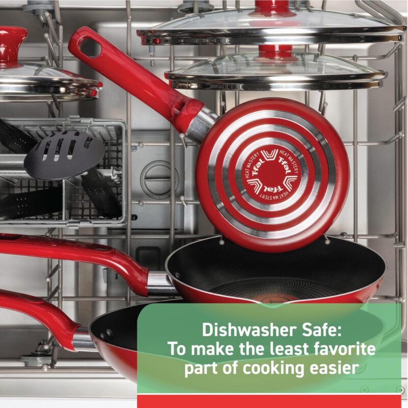 T-fal Easy Care 12-Piece Non-Stick Cookware Set, Pots and Pans, Red - Image 7