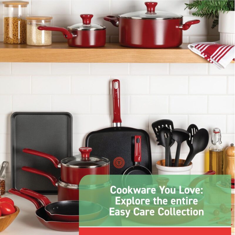 T-fal Easy Care 12-Piece Non-Stick Cookware Set, Pots and Pans, Red - Image 9