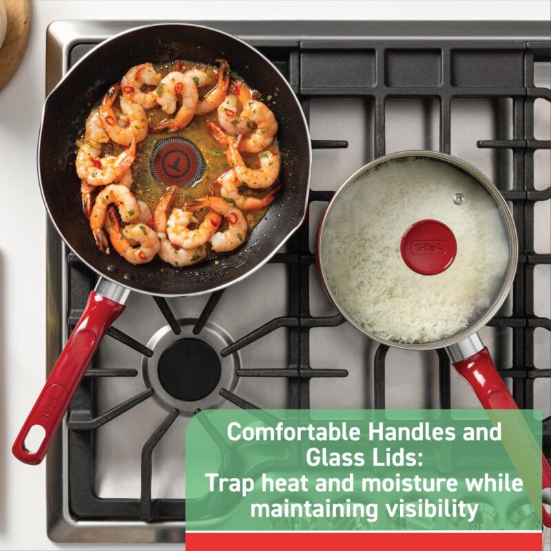 T-fal Easy Care 12-Piece Non-Stick Cookware Set, Pots and Pans, Red - Image 4