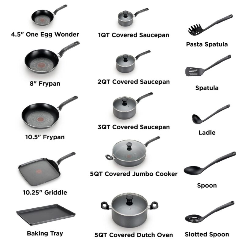 T-fal Easy Care, 20 Piece Non-Stick Pots and Pans Cookware Set, Grey - Image 3