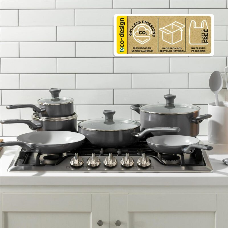 T-fal Easy Care Ceramic Non-Stick, 12 Piece Pots and Pans Cookware Set, Grey - Image 9