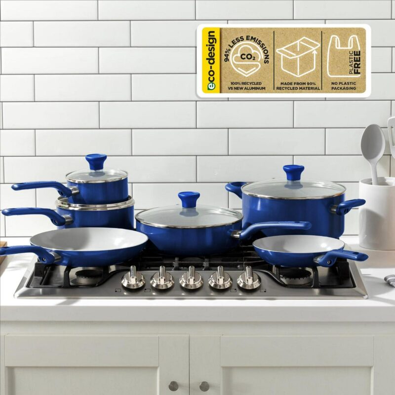 T-fal Easy Care Ceramic Non-Stick, 12 Piece Pots and Pans Cookware Set, Blue - Image 9