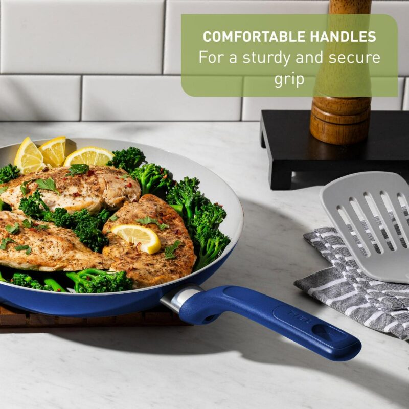 T-fal Easy Care Ceramic Non-Stick, 12 Piece Pots and Pans Cookware Set, Blue - Image 5