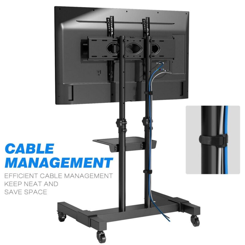 Tall Rolling TV Stand with Wheels for 32 to 85 Inch Flat Panel TVs Tilt, Black Mobile TV Cart - Image 6