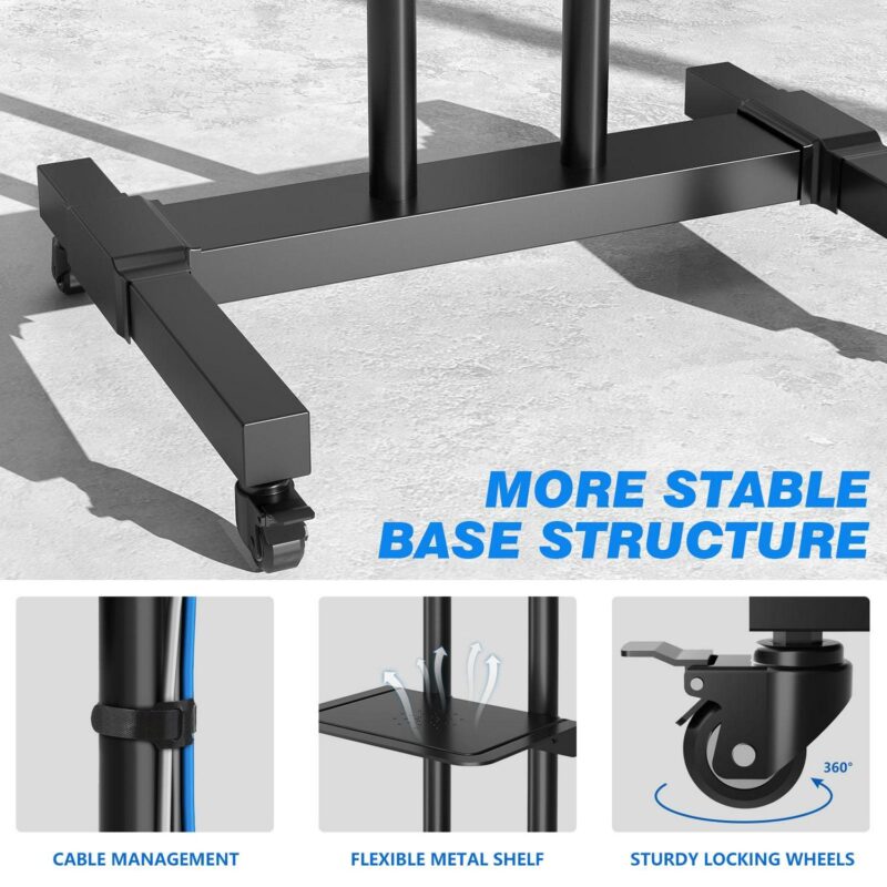 Tall Rolling TV Stand with Wheels for 32 to 85 Inch Flat Panel TVs Tilt, Black Mobile TV Cart - Image 7
