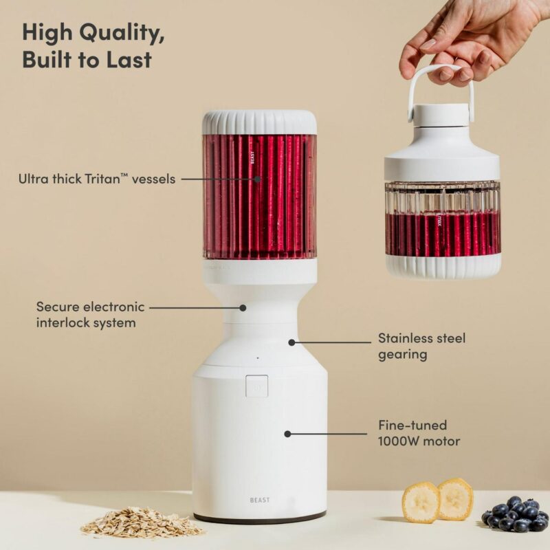 The Beast Blender; Personal Countertop Blending for Smoothies, Shakes, Food Prep and Frozen Fruits and Veggies; Extra Portable Vessels, Straw Cap and Straws Included; 1000W Motor (Cloud White) - Image 4