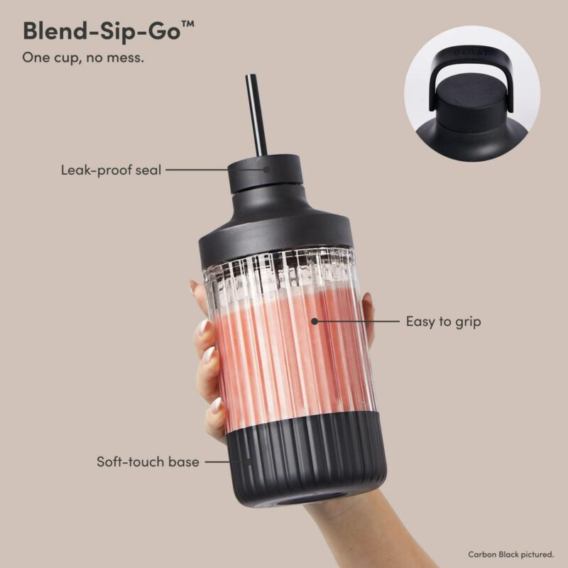 The Beast Blender; Personal Countertop Blending for Smoothies, Shakes, Food Prep and Frozen Fruits and Veggies; Extra Portable Vessels, Straw Cap and Straws Included; 1000W Motor (Cloud White) - Image 6