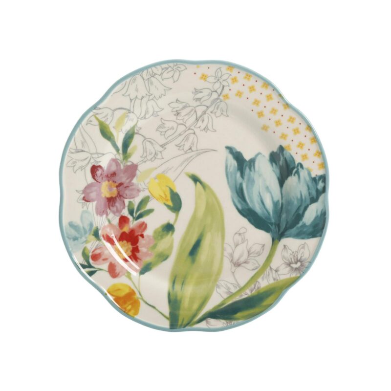 The Pioneer Woman Blooming Bouquet White Ceramic 12-Piece Dinnerware Set - Image 6