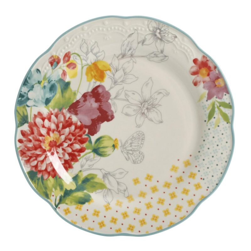 The Pioneer Woman Blooming Bouquet White Ceramic 12-Piece Dinnerware Set - Image 4