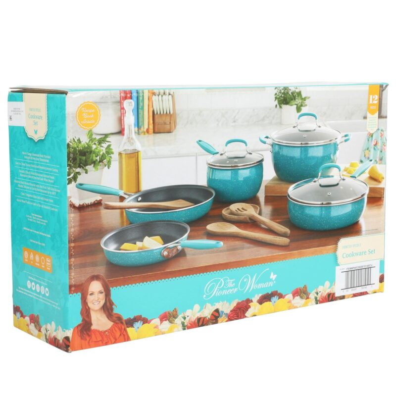The Pioneer Woman Frontier Speckle 12-Piece Aluminum Cookware Set, Teal - Image 12
