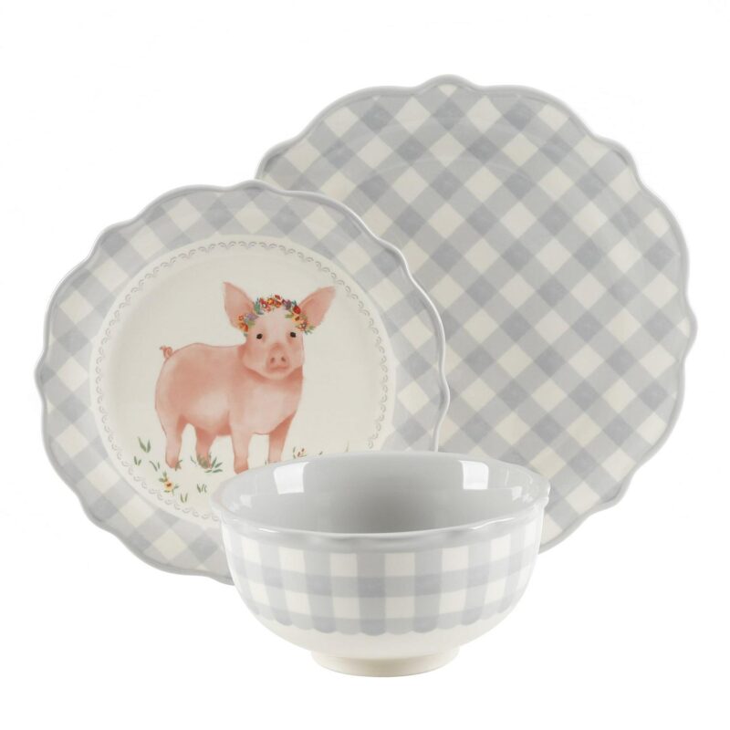 The Pioneer Woman Gingham Grey 12-Piece Dinnerware Set - Image 5