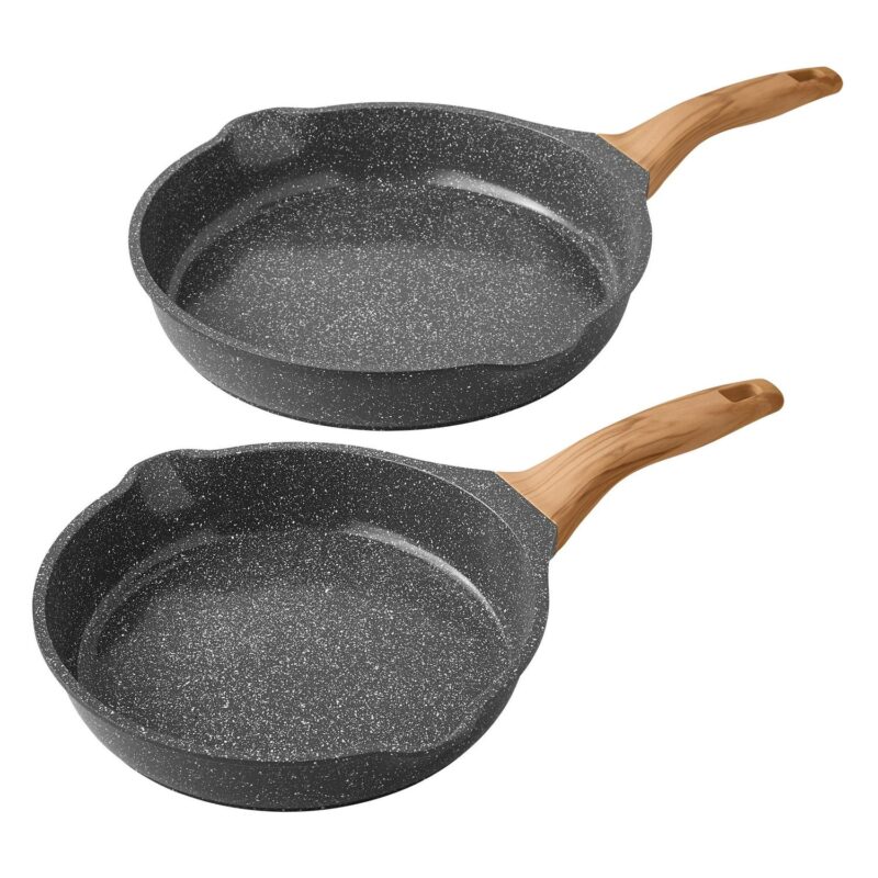The Pioneer Woman Prairie Signature 2-Piece Cast Aluminum 10  and 12  Fry Pan Set, Charcoal Speckle