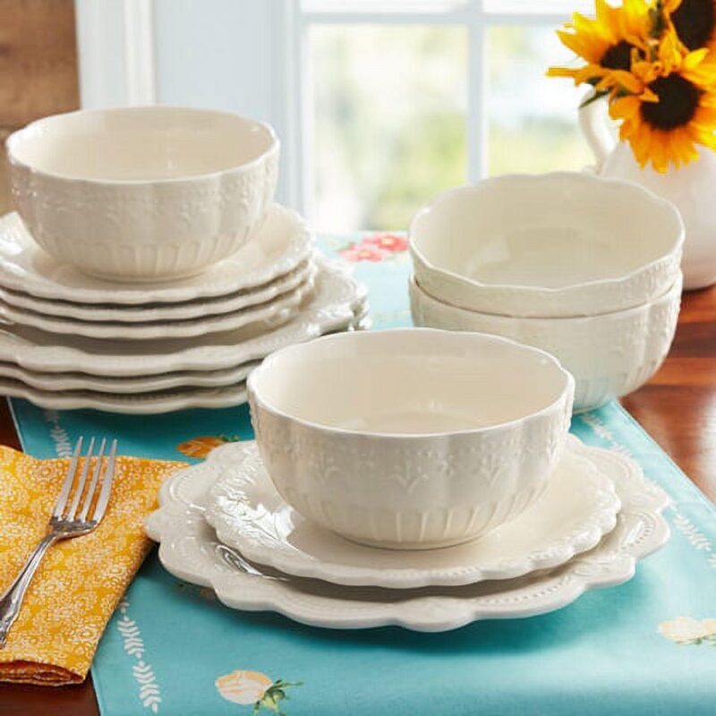 The Pioneer Woman Toni Linen Dinnerware Set, 12-Piece - Image 2