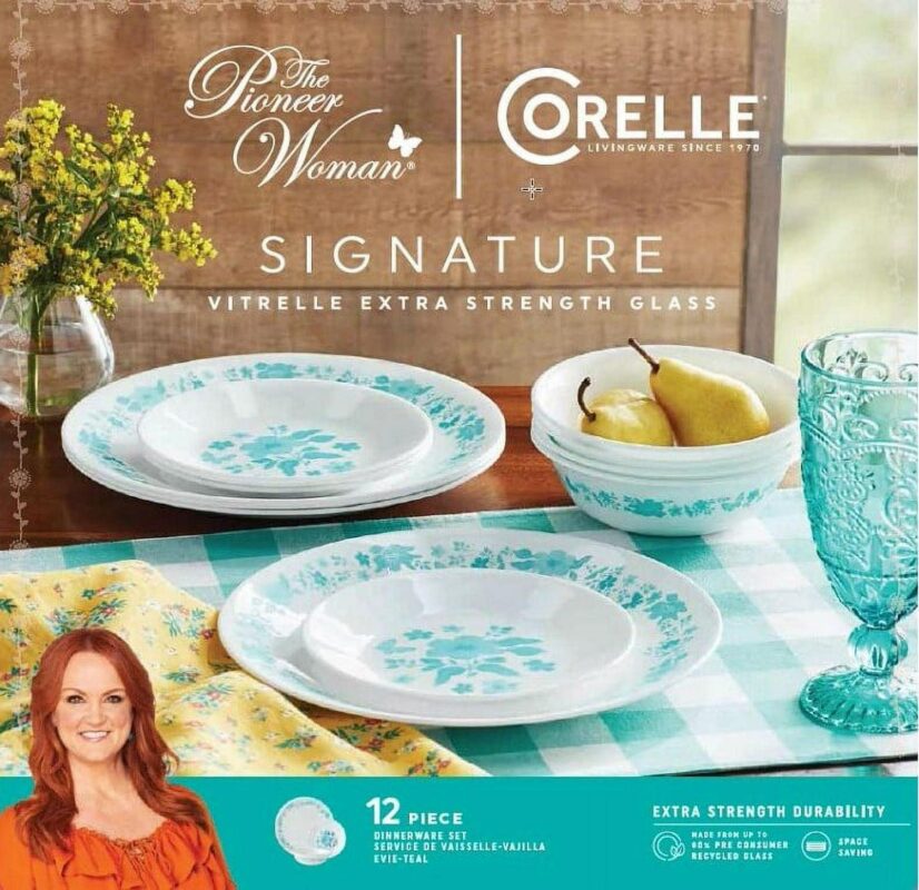 The Pioneer Woman by Corelle 12-Piece Dinnerware Set, Evie, Teal - Image 7