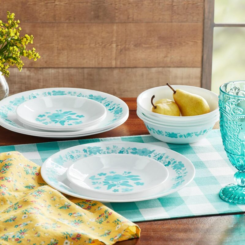 The Pioneer Woman by Corelle 12-Piece Dinnerware Set, Evie, Teal - Image 6