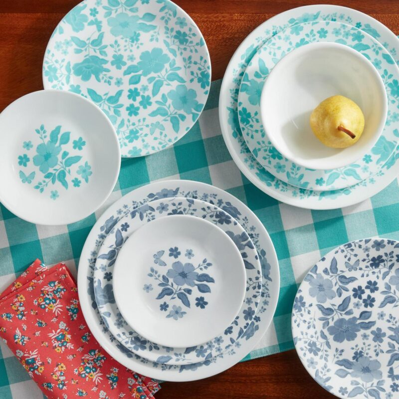The Pioneer Woman by Corelle 12-Piece Dinnerware Set, Evie, Teal - Image 2