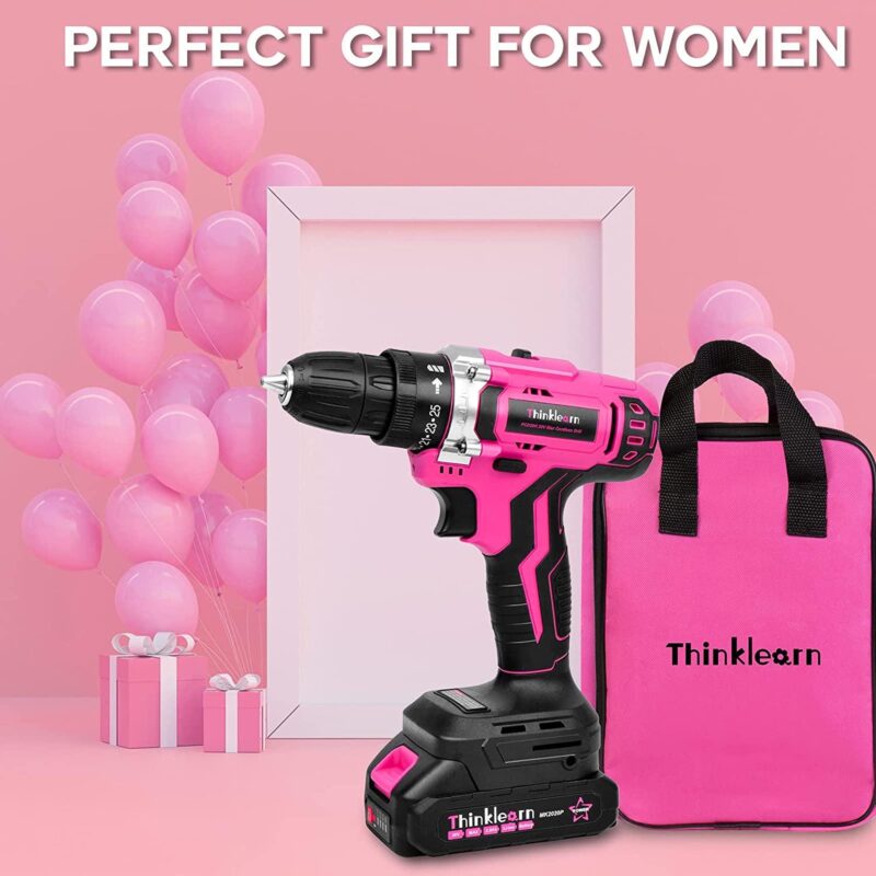 ThinkLearn Pink Cordless Drill Set, 20V Lithium-ion Power Drill Set for Women with 67Pcs Drill Driver Bits, 3/8 Keyless Chuck, 25+1 Position Electric Drill, 2.0Ah Battery, Fast Charger and Storage Bag - Image 3