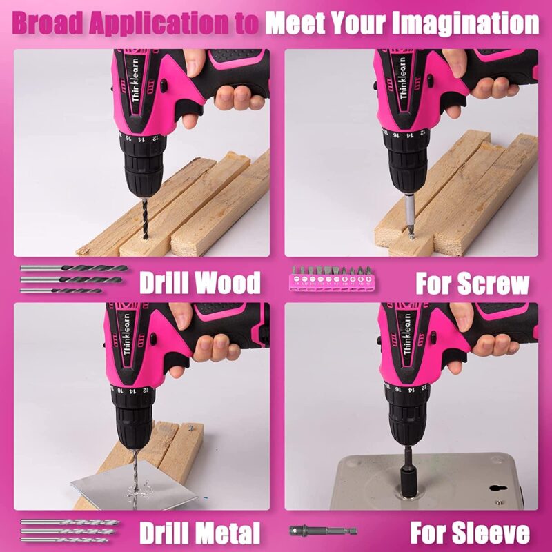 ThinkLearn Pink Drill Set for Women, 137 Piece Hand and Power Tool Set with 12V Cordless Drill - Image 6