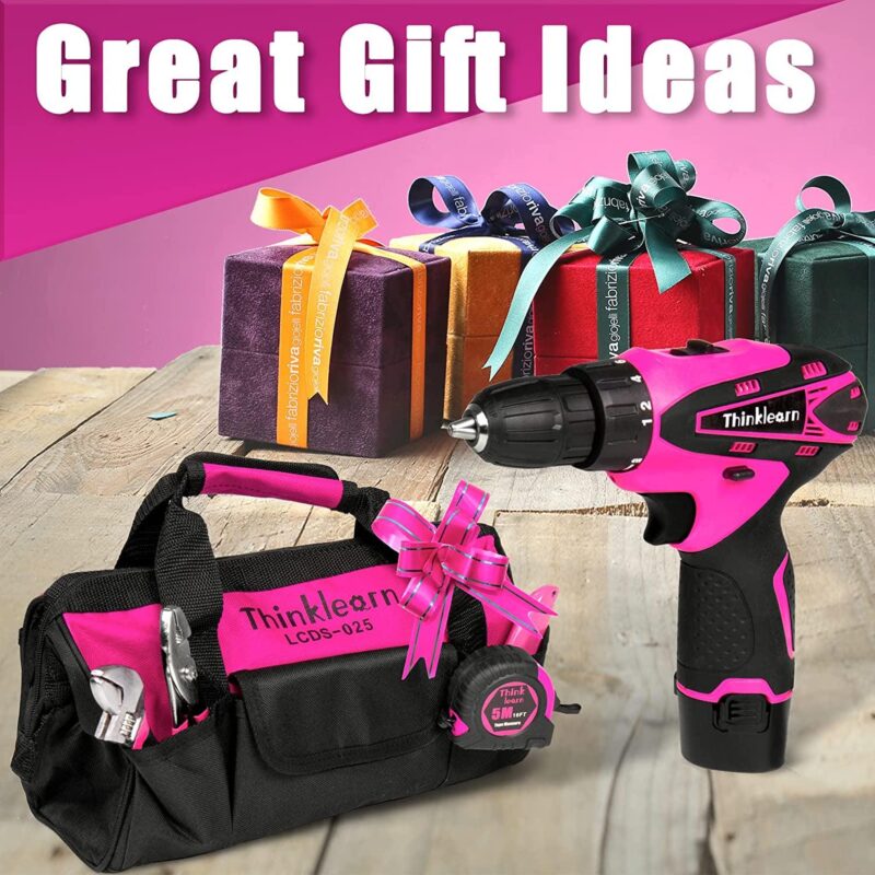 ThinkLearn Pink Drill Set for Women, 137 Piece Hand and Power Tool Set with 12V Cordless Drill - Image 4