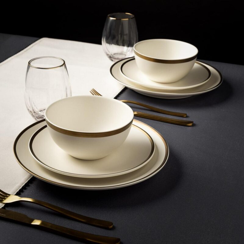 Thyme and Table 12-Piece Stoneware White Dinnerware Set, Everest Collection - Image 16