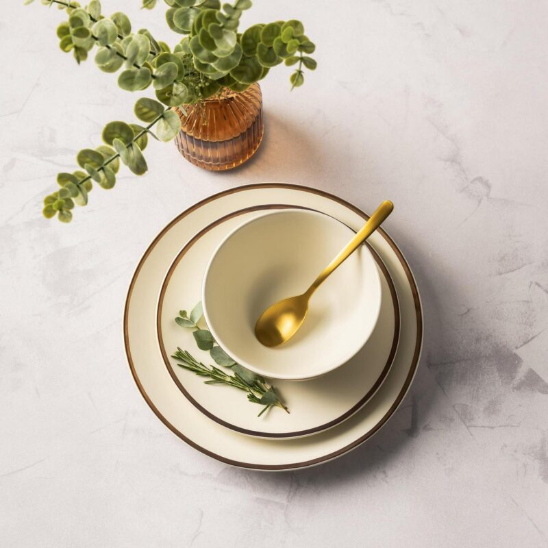 Thyme and Table 12-Piece Stoneware White Dinnerware Set, Everest Collection - Image 3